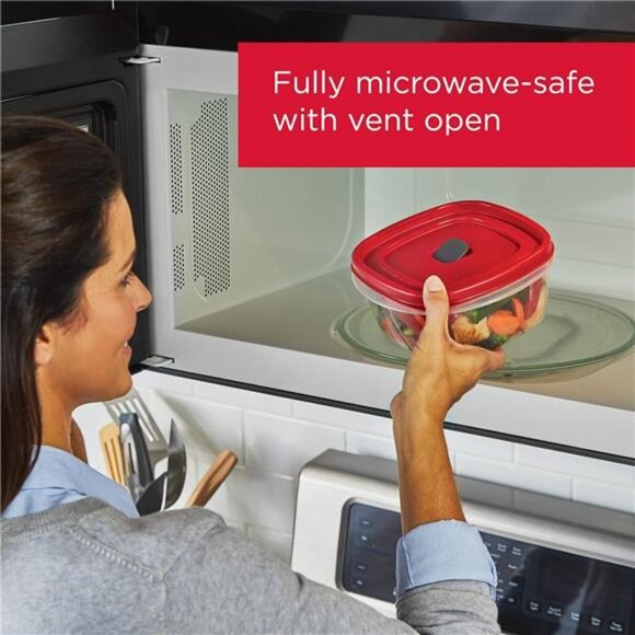 Rubbermaid 16-Piece BPA-Free Plastic Food Storage Set, Red Vented Lids - - Picture 3 of 7